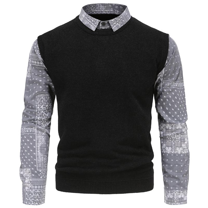 Men's Sweaters YM608 British Slim Autumn Winter Holiday 2021 Two-piece Shirt Collar Trend Printed Sleeve Sweater, Black sleeve
Men's Sweaters YM608 British Slim Autumn Winter Holiday 2021 Two-piece Shirt Collar Trend Printed Sleeve Sweater, Black sleeve