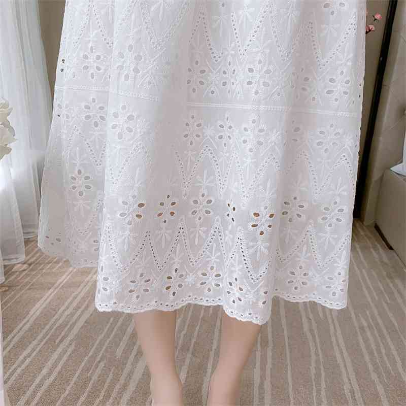 Lace embroidery Women's summer Temperament Slim Dress Robe Sexy V-Neck High Waist Fashion Office Lady 210520