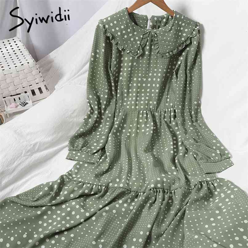 Fashion Polka Dot High Waist Ruffles Dresses Women Long Sleeve Peter Pan Collar A-line Clothing Spring Korean 210607, Black
Fashion Polka Dot High Waist Ruffles Dresses Women Long Sleeve Peter Pan Collar A-line Clothing Spring Korean 210607, Black