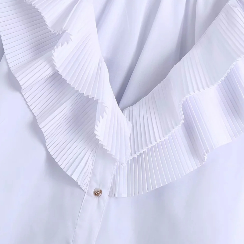 Spring Women V Neck Cascading Ruffle Loose White Shirt Female Long Sleeve Blouse Casual Lady Tops Blusas S8619 210430