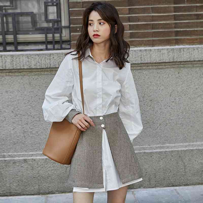 2 Piece Long Shirt&Mini Skirts for Women Autumn Lantern Sleeve White Shirt and Split Plaid Suit Fashion 210525
2 Piece Long Shirt&Mini Skirts for Women Autumn Lantern Sleeve White Shirt and Split Plaid Suit Fashion 210525