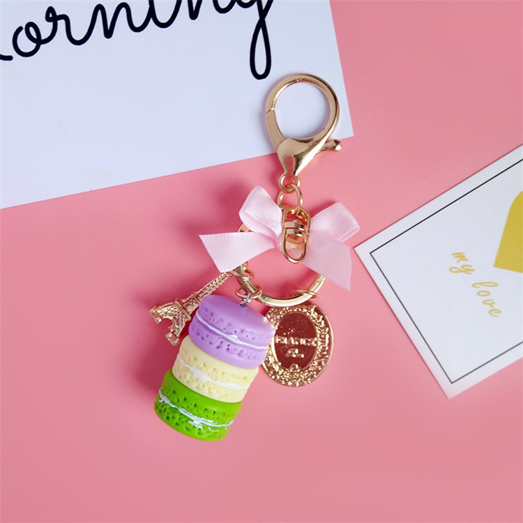 New Macaron Cake Key Chain Fashion Cute Keychain Bag Charm Car Key Ring Wedding Party gift Jewelry For Women Men GC128