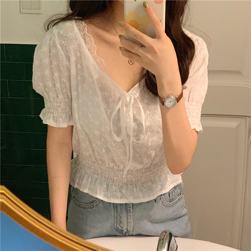femme womens tops summer korean style lace patchwork short sleeve shirt women blouses office shirts (B3309), White
femme womens tops summer korean style lace patchwork short sleeve shirt women blouses office shirts (B3309), White