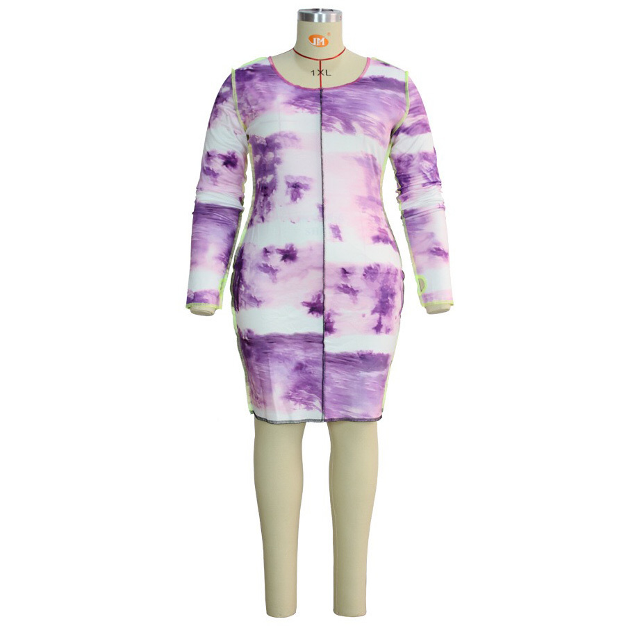 3xl 4xl Plus Size African Bodycon Dress Purple Print Long Sleeve Sheath Sexy For Evening Party Night Club Clothes Short Dresses 210510