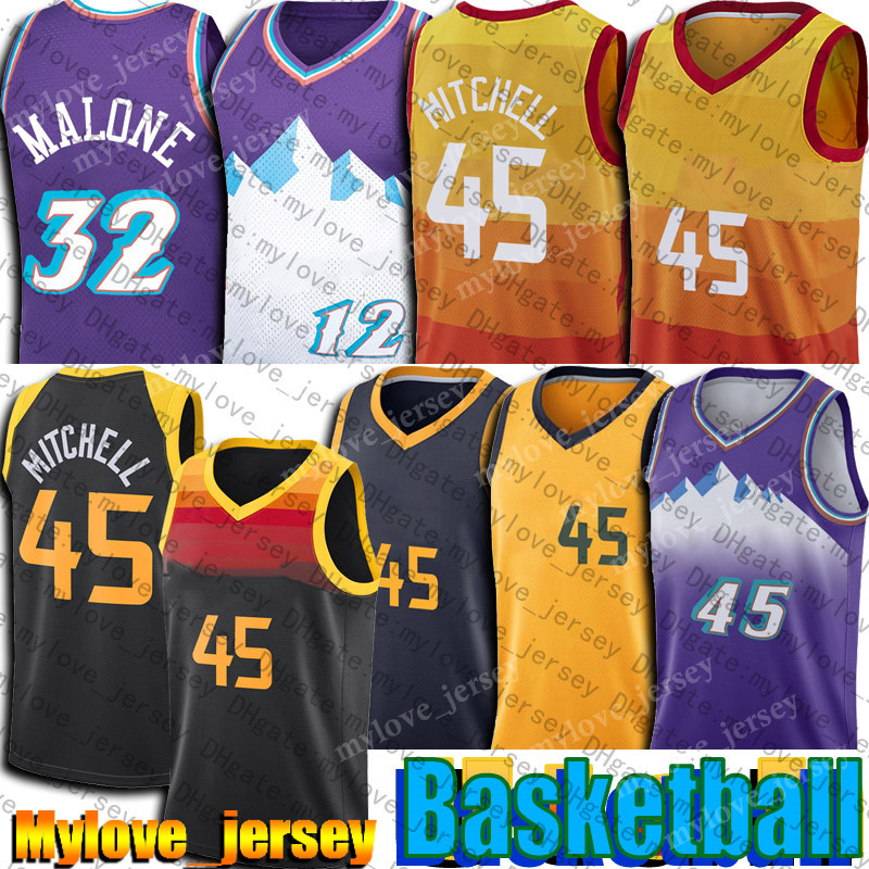 Donovan 45 Mitchell Jersey Basketball Throwback Karl 32 Malone John 12 Stockton Jerseys 2022 City Uniform