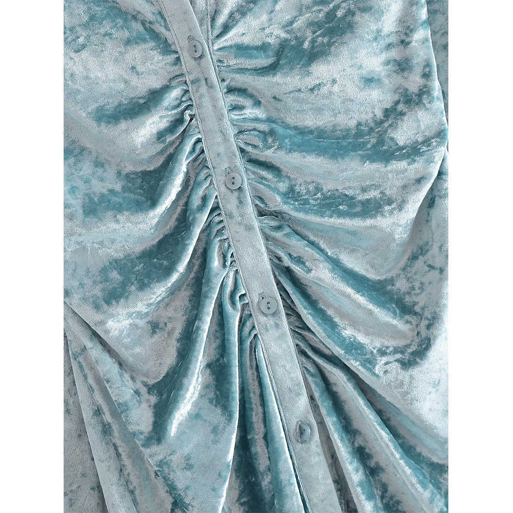 Velvet Shirt Dress Women Long Sleeves Elegant Casual Chic Lady Short Draped Prom Dress Woman Robe Femme 210709