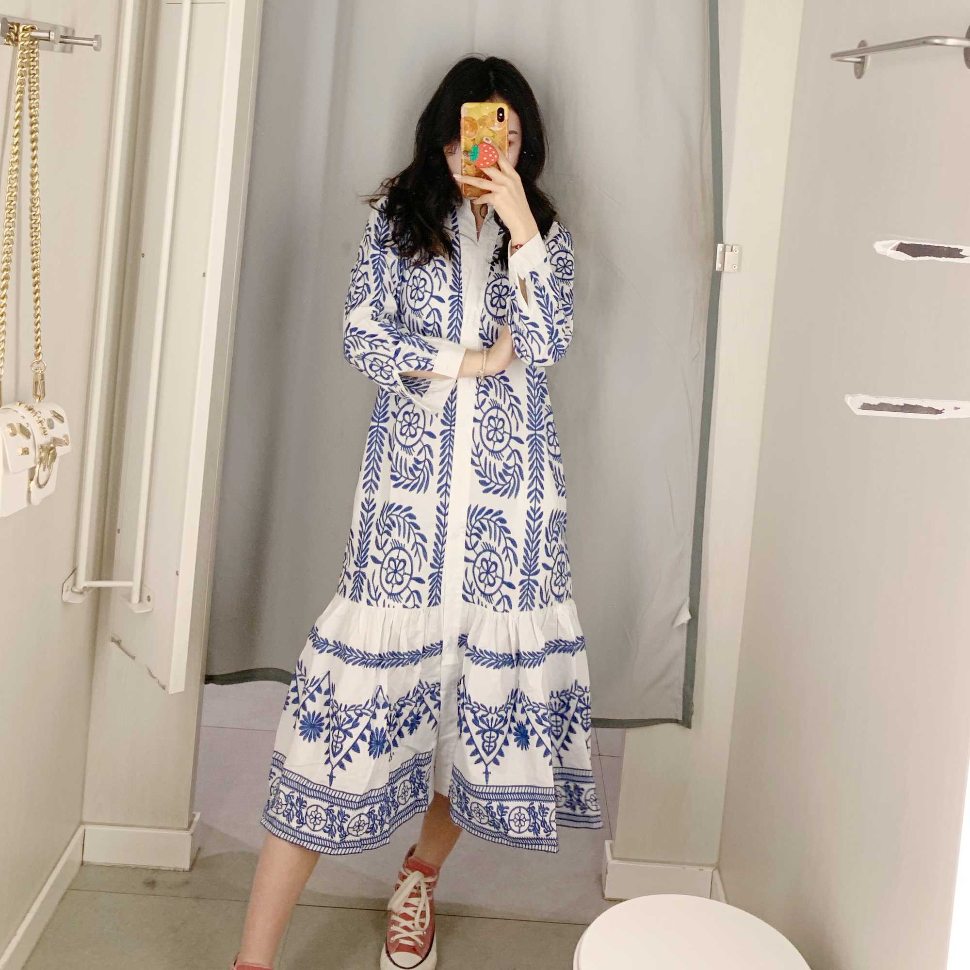 Spring and Summer Fashion Casual Loose Print Long-sleeved Dress Elegant Temperament Comfortable Retro Female 210615Z