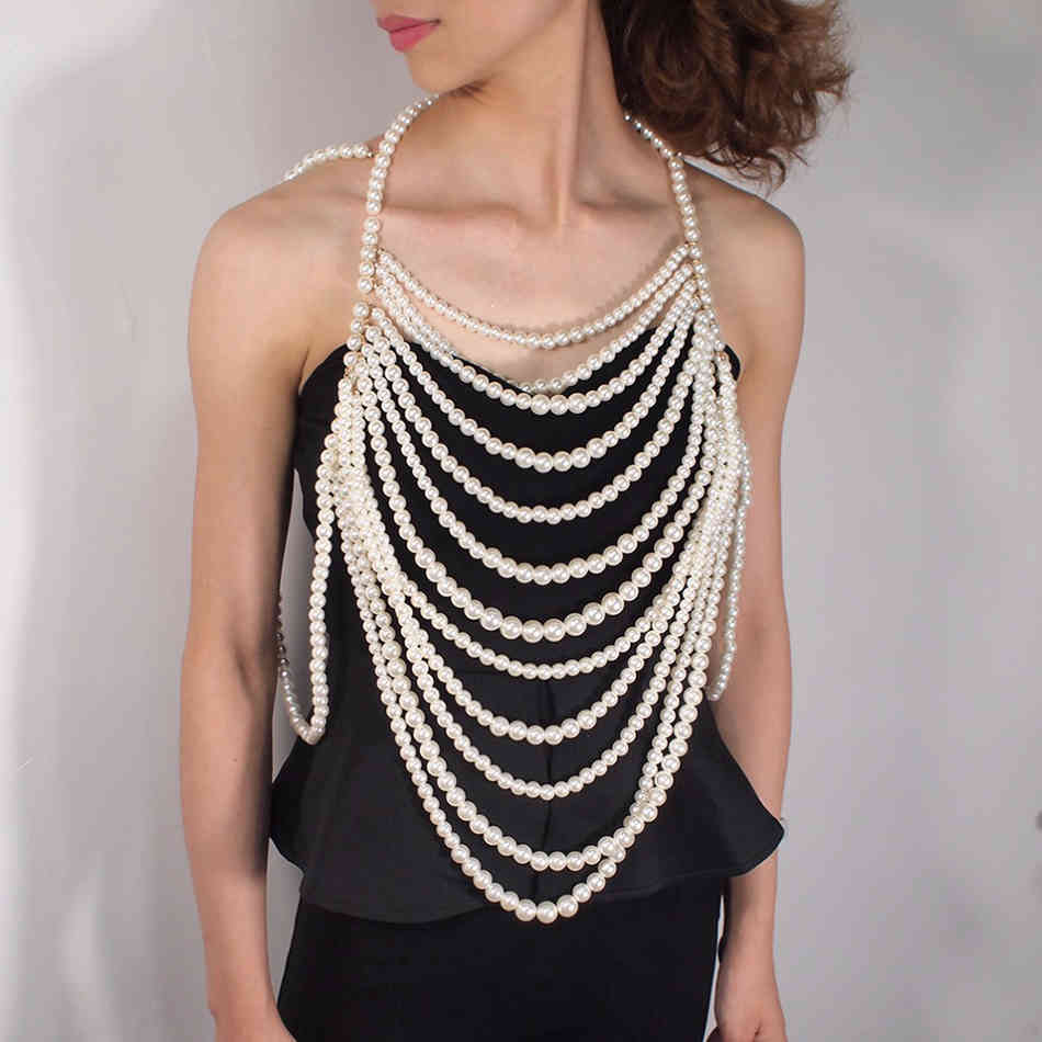 Free Fashion Strap Pearl Top Women V-neck Sleeveless Halter Elegant Beaded Tank Party Accessories 210524