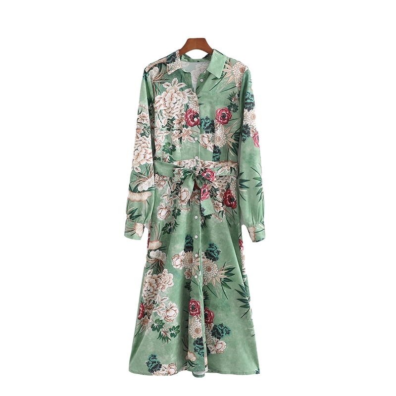 Streetwear Women Floral Print Dress Fashion Ladies Sashes Vestidos Chinese Style Female Chic Collar Dresses 210430