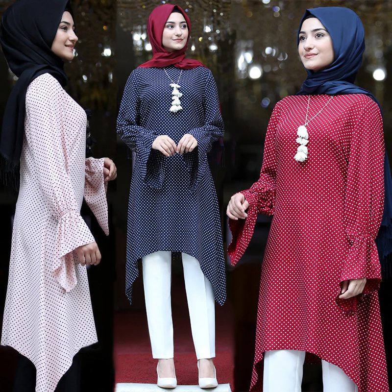 Kalenmos Muslim Kaftan Abaya Dresses Women Summer Print Dots Hijab Long Blouse Tops Flare Sleeve Asymmetry Hem Islamic Vestidos
Kalenmos Muslim Kaftan Abaya Dresses Women Summer Print Dots Hijab Long Blouse Tops Flare Sleeve Asymmetry Hem Islamic Vestidos