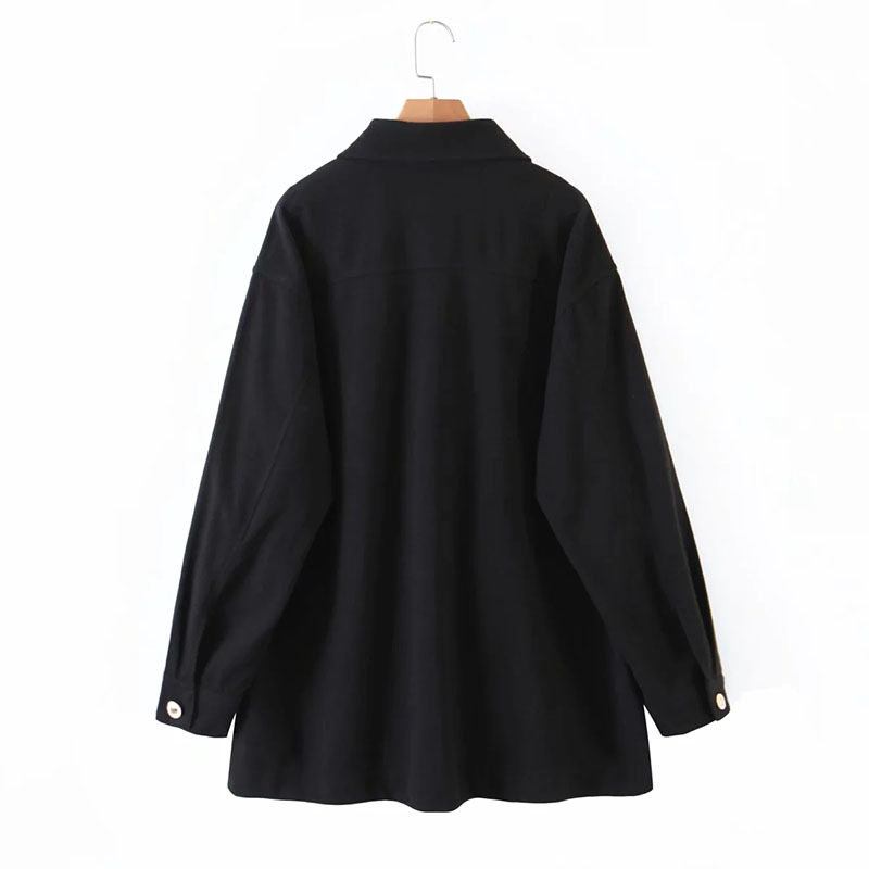 Women Fashion Simplicity Black Chest Pocket Decoration Jacket Female Single-Breasted Lapel Long Sleeve Coat Chic Top 210520