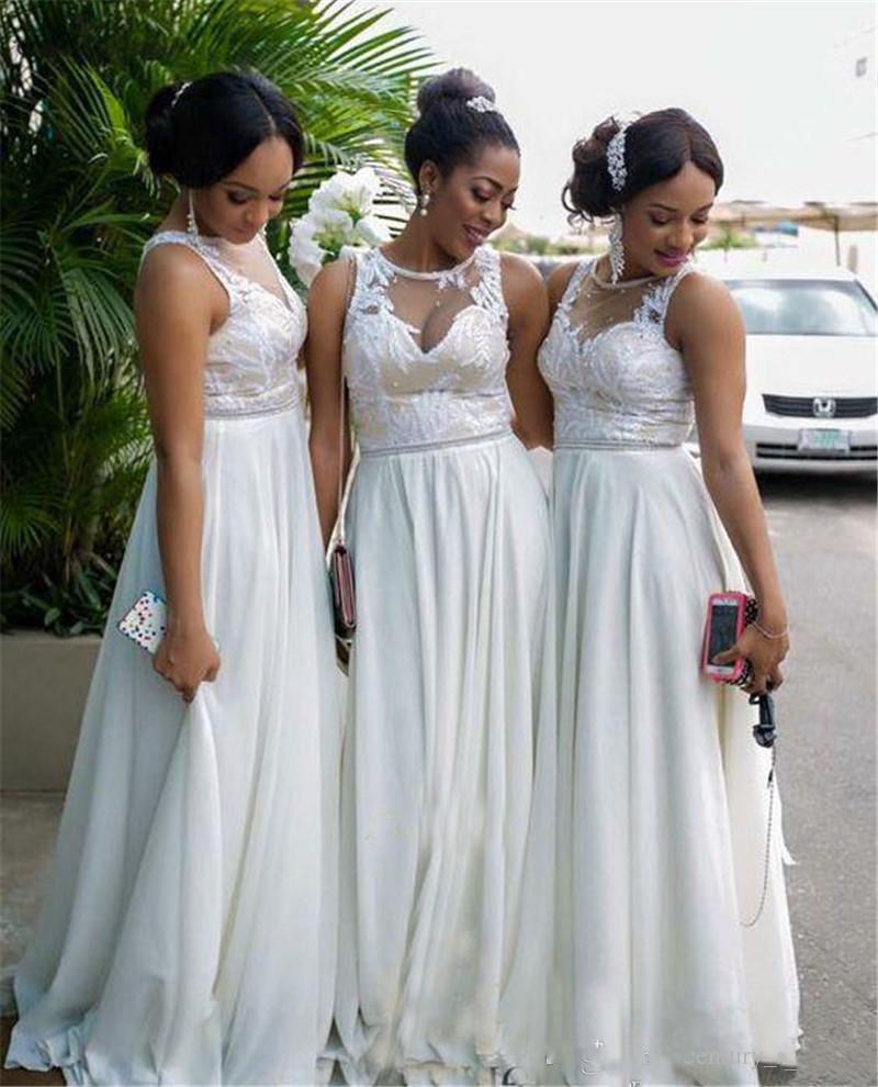 Ivory Bridesmaid Dresses African Plus Size Sleeveless Embroidery Chiffon Beaded Custom Made Maid Of Honor Gown Country Wedding Guest Party Wear Vestid