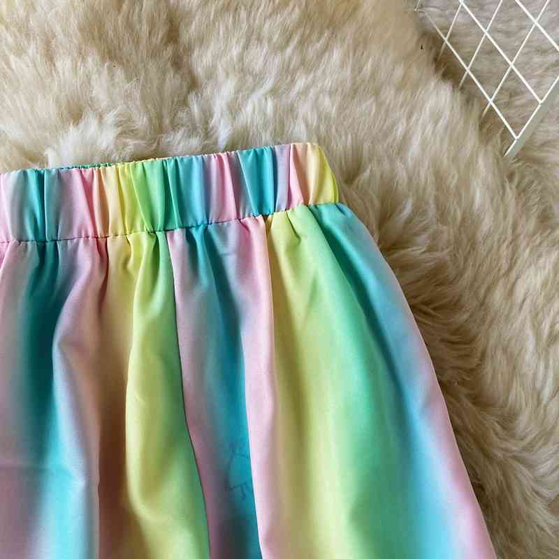 Pants & Capris Summer Thin Loose Elastic Waist Rainbow Wide-leg Pant Women Casual Gradient Color Straight Mujer Pantalones 210429