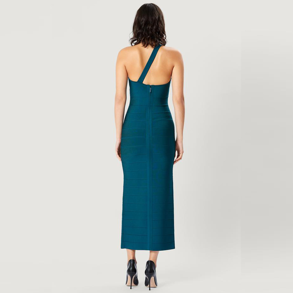 Summer Women Green One Shoulder Bodycon Bandage Dress Sexy Sleeveless Celebrity Evening Club Party Maxi Dresses 210423