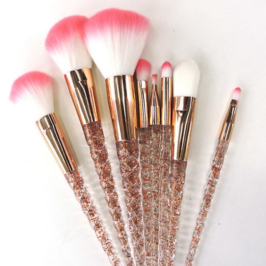 20sets 8pcs/set Crystal Unicorn Brush Makeup Brush Set Eyebrow Brush Rose Golden Portable Brushes Brocha De Maquillaje