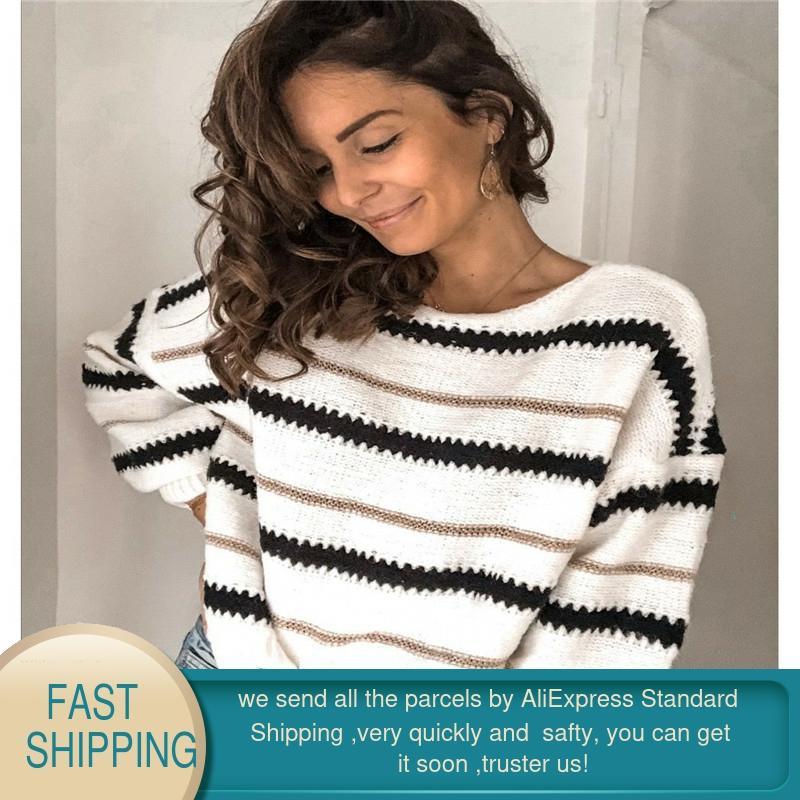 Winter Sweater Women Plus Size Knitted Warm Cashmere striped Chunky Casual Jumper Korean Batwing Long Sleeve Pullovers 210428