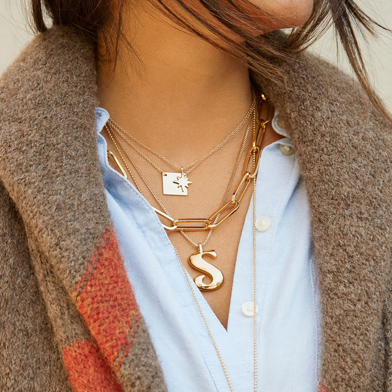 Bohemian Paperclip Chain Women Necklace Rectangle Link Hera Choker Collar Stainless Steel Gold silver Color1 604 Q2