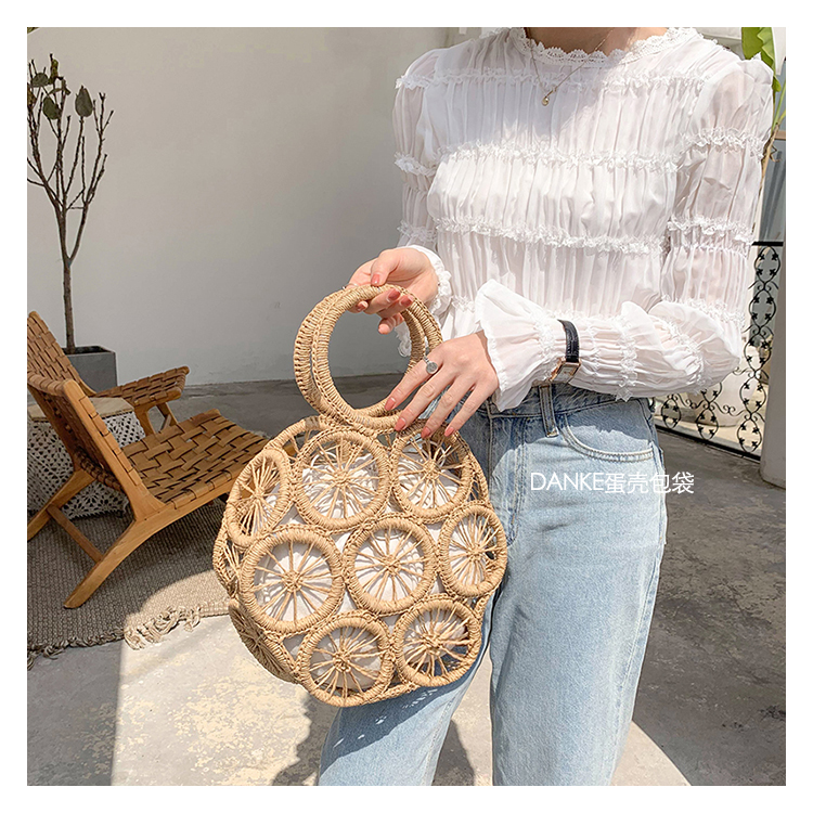 fashion rattan hollow round straw bags wicker woven women handbags summer beach shoulder crossbody bag casual lady purses