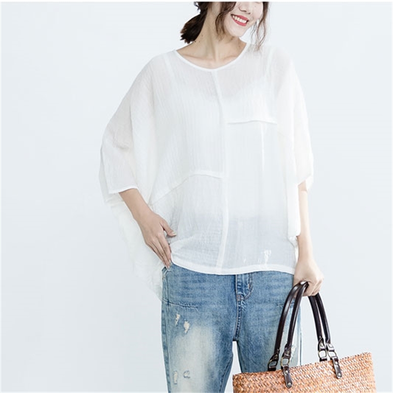 Plus Size Women Tops 100% cotton Batwing Sleeve Loose T-shirt Lady Large Vintage Casual Tees Female Clothing Z1209 210512