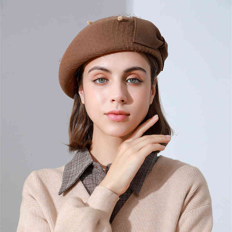 Rongmei Autumn and Winter Wool Beret Women's Fashion Cold Hat British Painter's Bud