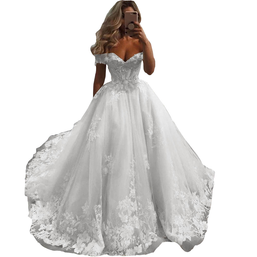 2022 Princess Floral Lace Wedding Dress Empire Waist Off The Shoulder Applique Tulle Corste Back Plus Size Bridal Dresses Women Country