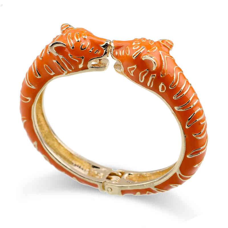 Kaymen Animal Leopard Head Cuff Bangle for Girls Women Gold-plating Ename Statement Fashion Bracelet 4 Colors 3316