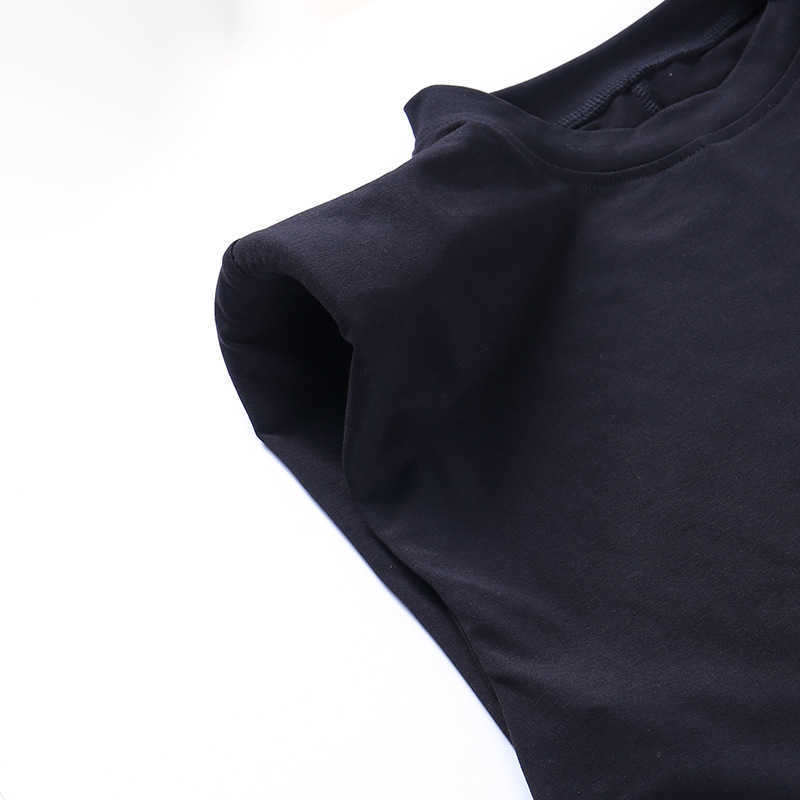 Viifaa Sleeveless Shoulder Pad Casual Black Elegant Long Dress Streetwear Women Loose Robe Split Back Summer Midi Dresses 210630