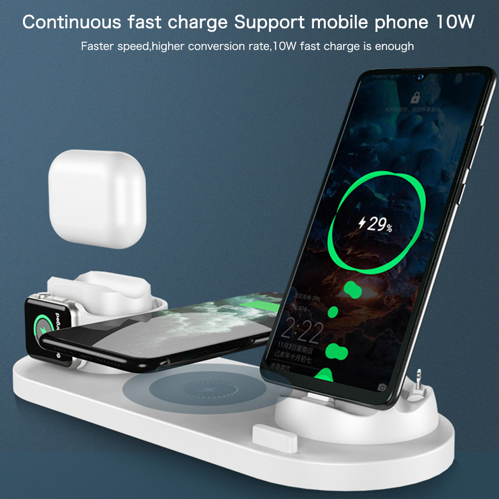 NEW 6 in 1 Wireless Charger For Apple Watch 6 5 4 3 iPhone 12 11 X XS XR 8 Airpods Pro Samsung Xiaomi 10W Qi Fast Charging Stand