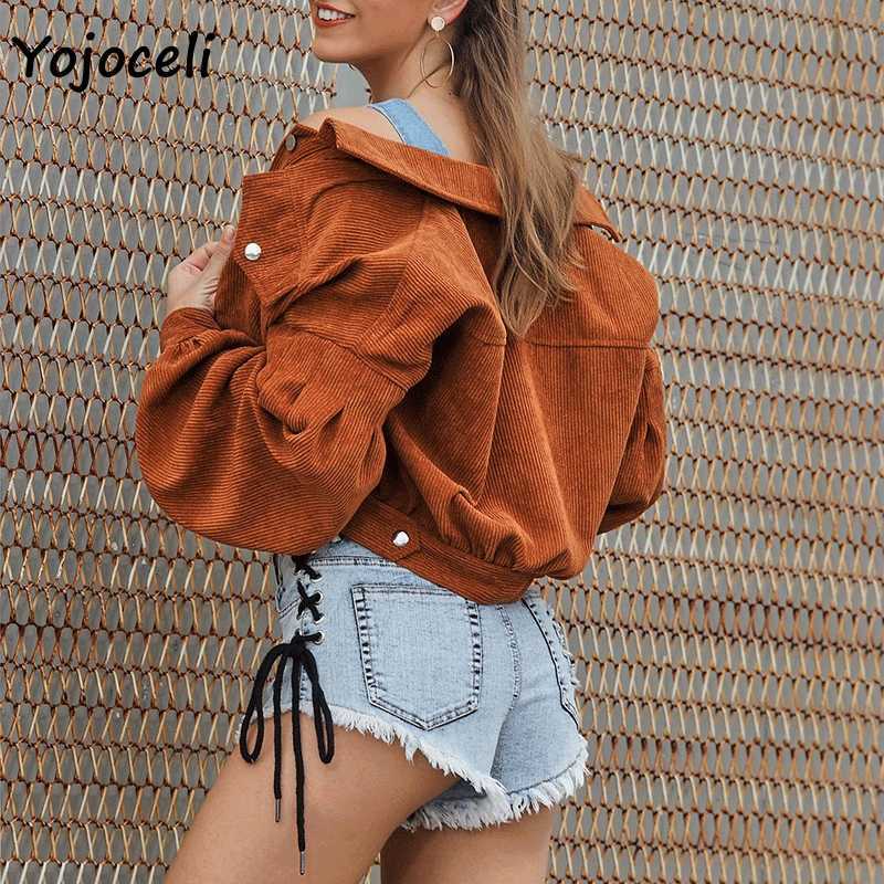 Yojoceli autumn winter corduroy coats jacket streetwear short outerwear 210609