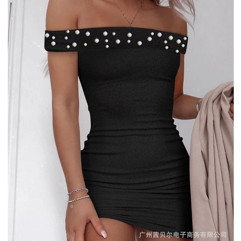 Casual Dresses Bodycon Pearl Off-Shoulder Women 2021 Summer Slash Collar High Black Waist Sheath Mini Dress
Casual Dresses Bodycon Pearl Off-Shoulder Women 2021 Summer Slash Collar High Black Waist Sheath Mini Dress