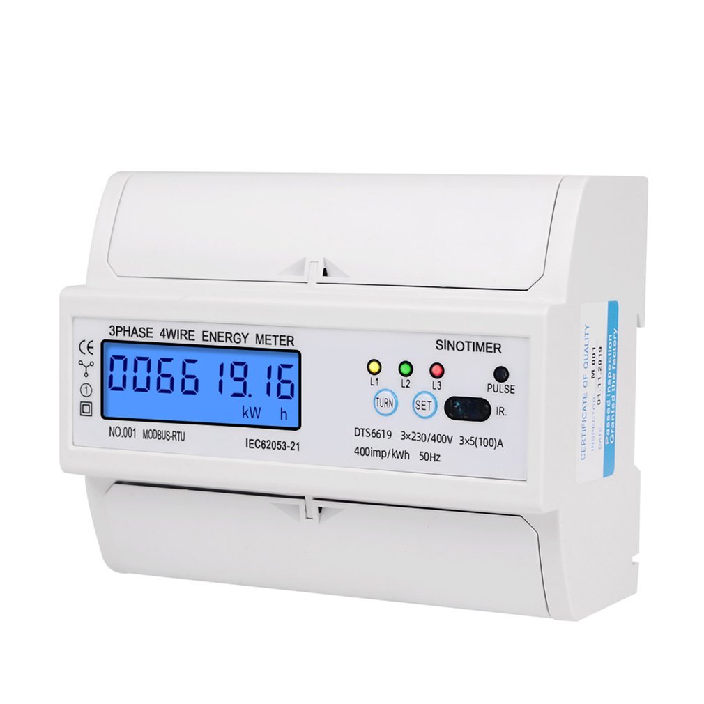 3 Phase 4 Wire RS485 Modbus 380V Din Rail Energy Meter Digital Backlight Power Factor Monitors with voltage current display