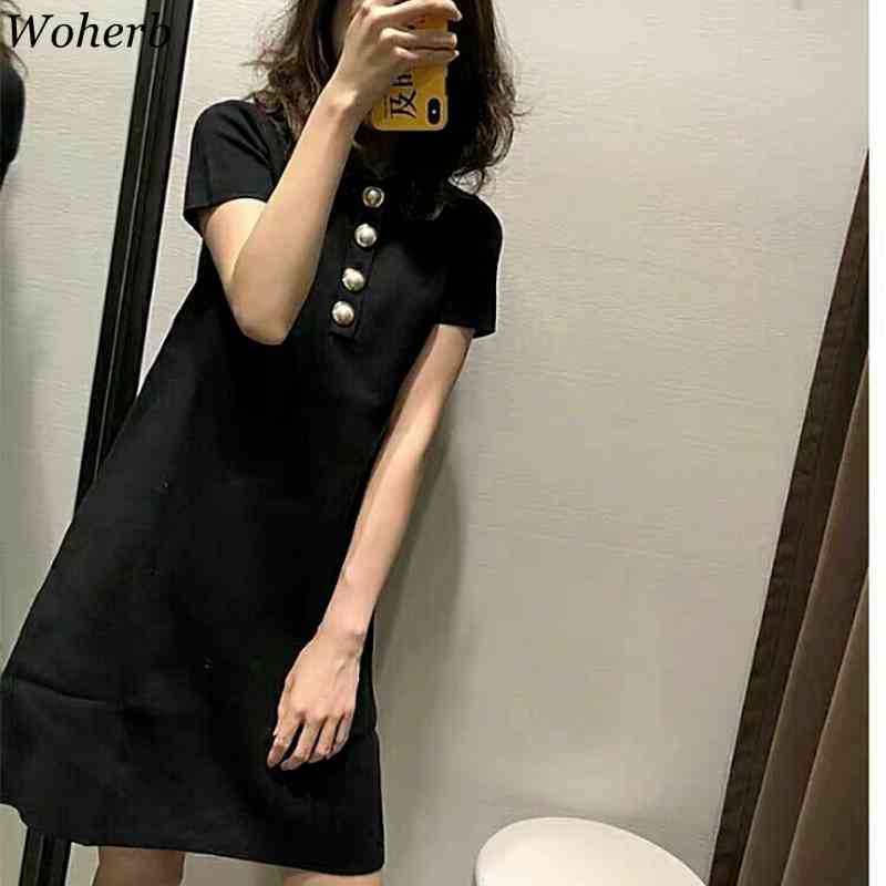 Knitted Single-breasted Shirt Vestidos Short Sleeve Summer Stretch Sexy Woman Dresses Office Lady Vintage Femme Robe 210519