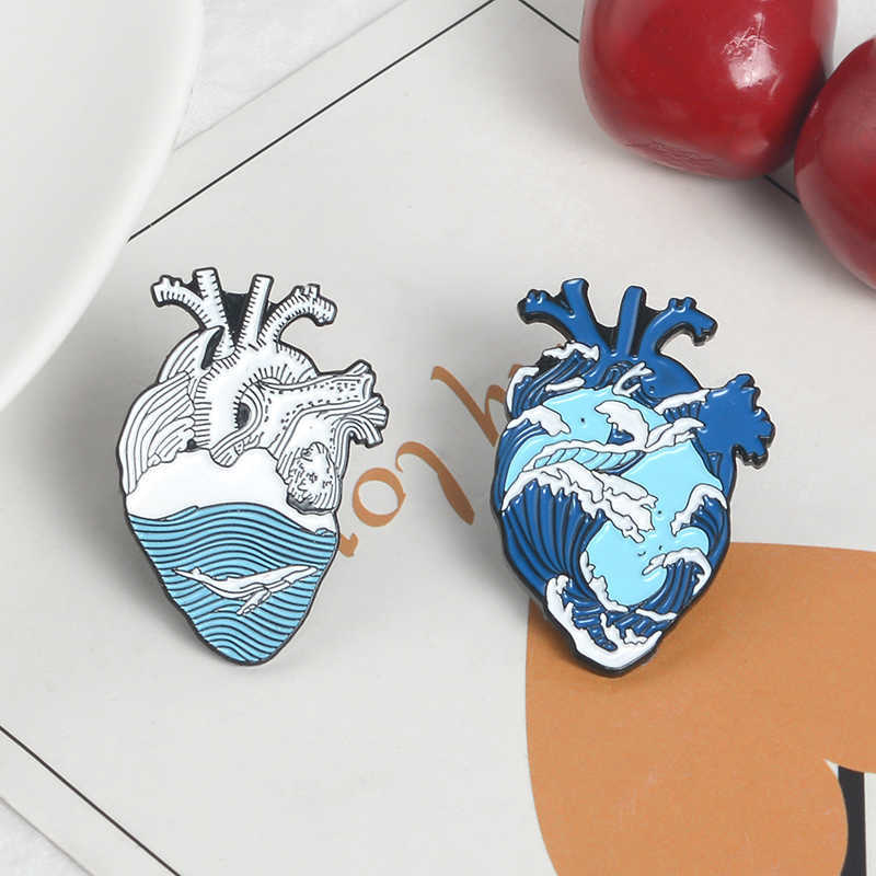 JEWELRY Ocean Wave and Whale Pin Blue Heart Lapel pins Anatomical Heart Enamel pin Heart Badges, Gray
JEWELRY Ocean Wave and Whale Pin Blue Heart Lapel pins Anatomical Heart Enamel pin Heart Badges, Gray