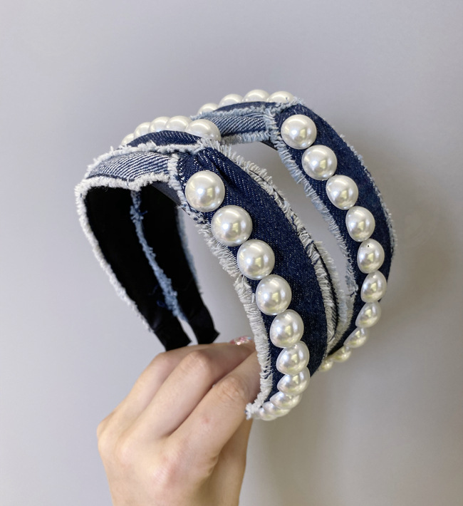 Fashion lady pearl headband simple denim fabric art knotted cross wide-brim hairband retro style girl hair hole head buckle hairaccessories gift wholesale
Fashion lady pearl headband simple denim fabric art knotted cross wide-brim hairband retro style girl hair hole head buckle hairaccessories gift wholesale