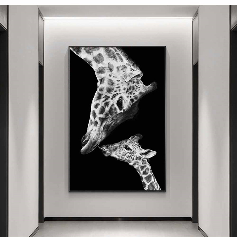 Giraffe Mother and Child Canvas Paintings On the Wall Art Posters and Prints Nordic Animals Funny Art Pictures Cuadros Decor