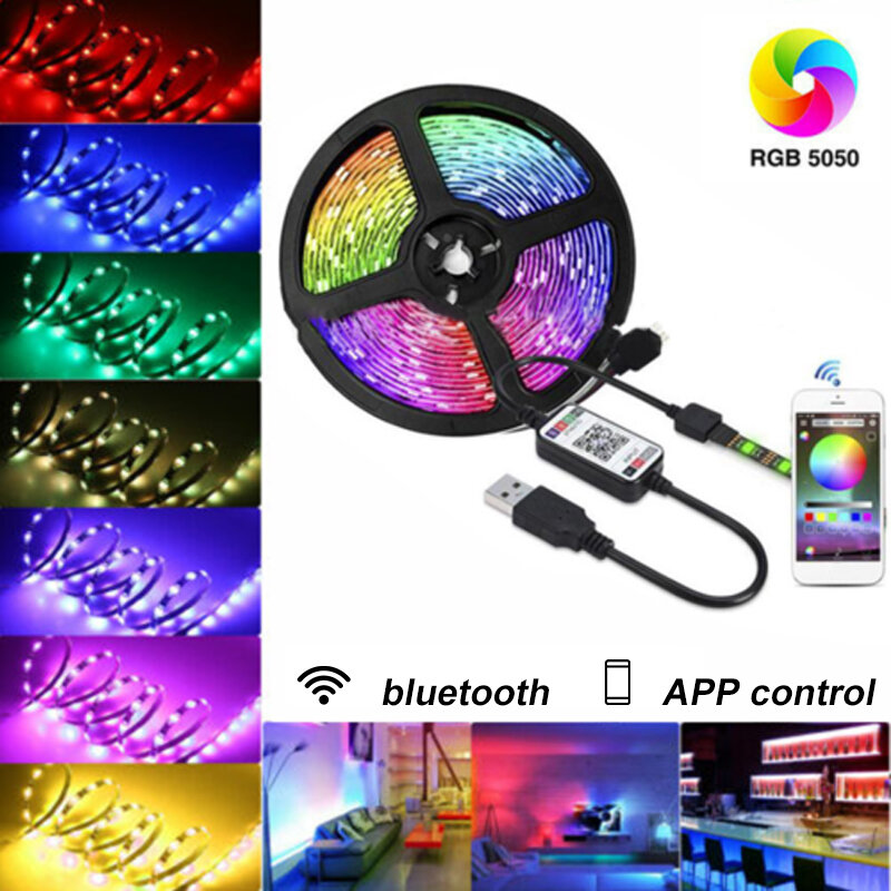 USB LED Strip Light Set 5050 RGB Waterproof Colorful USB Bluetooth Control Desk Decor Screen TV Background Atmosphere Light 1M 2M 3M