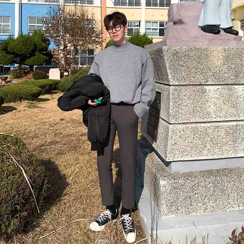 IEFB Autumn Winter Half Mock Neck Sweater Men's Loose Korean Trend Thickened Bottomed Kintted Pullover Tops 9Y5909 210524