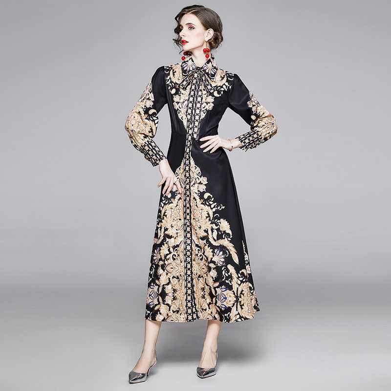 Court Style Autumn Vintage Women Long Sleeve Turn-down Collar Party Dress Elegant Slim Female Print Shirt Dresses Vestidos 210525