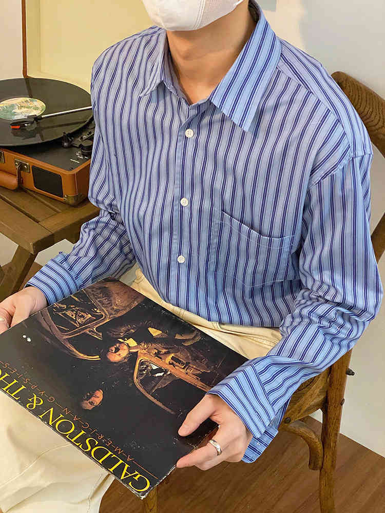 IEFB Men's Oversized Shirt Long Sleeve Spring Striped Long Sleeve Casual Blouse Camisa Masculina Fashion Tops 9Y6198 210524