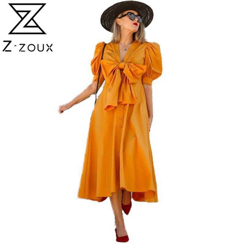Women Dress V Neck Puff Sleeve Maxi Bow Single Breasted Shirt Temperament Long Ladies es Autumn 210524, Orange
Women Dress V Neck Puff Sleeve Maxi Bow Single Breasted Shirt Temperament Long Ladies es Autumn 210524, Orange