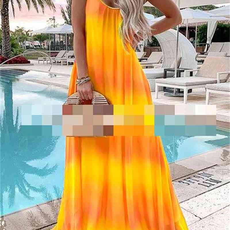 Women Dress Sleeveless Color Matching Spaghetti Strap Dresses Plus Size Red Green Gray Blue Long Summer 210513