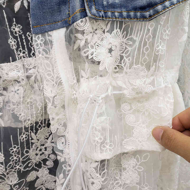 Women's Denim Jacket Lace Spring Summer Elegant Jeans Coat Fashion Ladies s Mujer 210519