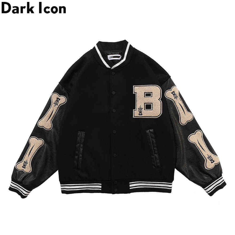 Bone Embroidery Leather Patchwork Jackets Men Street Fashion Men's Jacket Streetwear Jackets for Man 210603