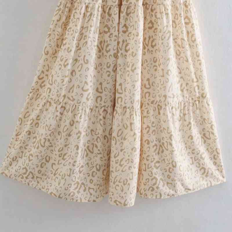 Summer Women Square Collar Elastic Bust Printed Midi Dress Female Puff Sleeve Clothes Casual Lady Loose Vestido D7712 210430Z