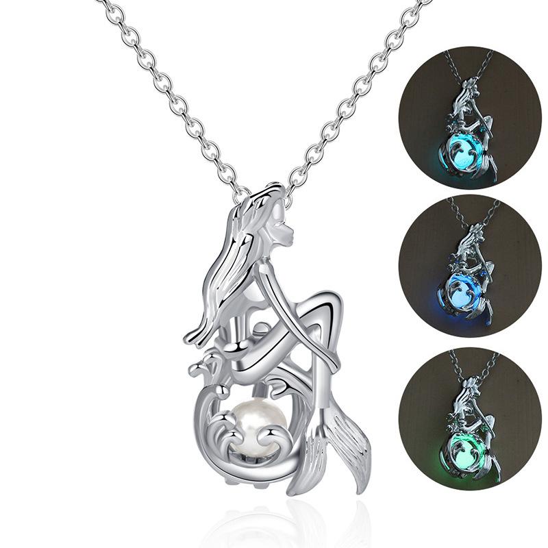 Pendant Necklaces Woman Necklace Fashion Hollow Mermaid Can Be Opened Luminous Female Personality All-Match Jewelry Glow At Night Gift, Silver
Pendant Necklaces Woman Necklace Fashion Hollow Mermaid Can Be Opened Luminous Female Personality All-Match Jewelry Glow At Night Gift, Silver