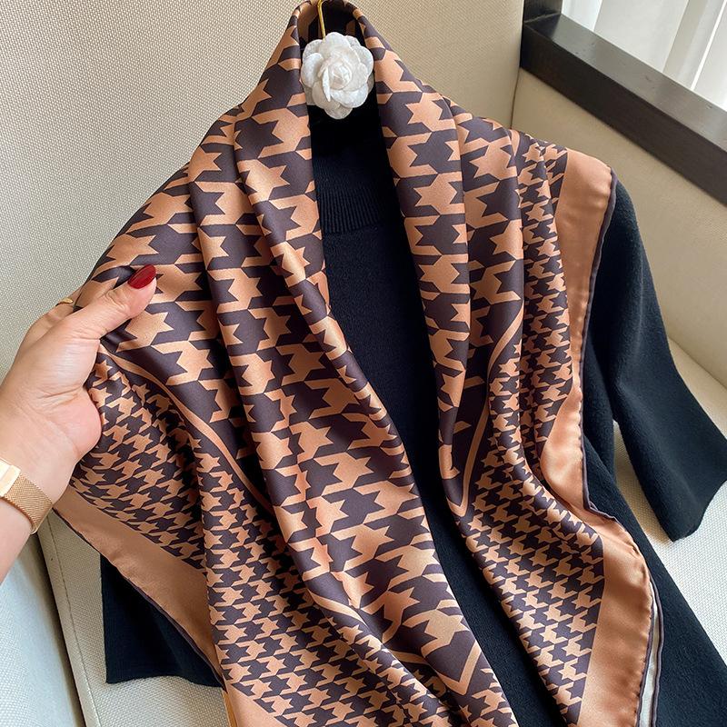 Scarves Brown Houndstooth Silk Square Hand-printed Scarf Women Head Band Lady Hair Shawl Wrap Female Neckerchief Hijab
Scarves Brown Houndstooth Silk Square Hand-printed Scarf Women Head Band Lady Hair Shawl Wrap Female Neckerchief Hijab