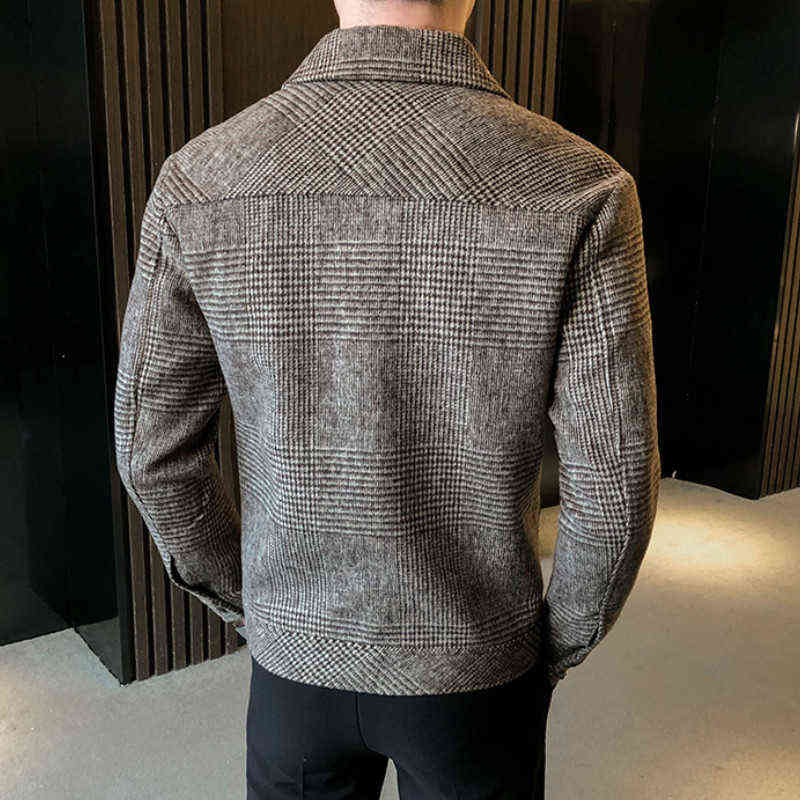 Plaid Jackets Men Wool Trench Coat Jacket Outwear Casual Slim Fit Thicker Winter Jackets High Quality Steetwear Windbreaker 211122