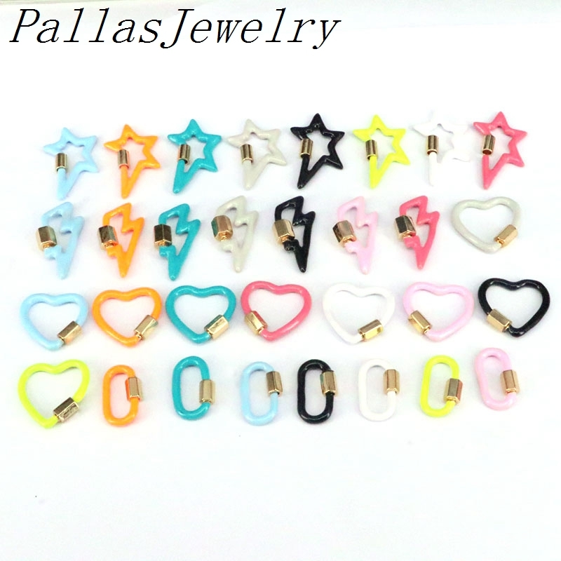 10Pcs Colorful Enamel Star Oval Heart Shape Screw Clasp Charm,Fashion Carabiner Clasp, Necklace/Bracelet Jewelry Component
10Pcs Colorful Enamel Star Oval Heart Shape Screw Clasp Charm,Fashion Carabiner Clasp, Necklace/Bracelet Jewelry Component