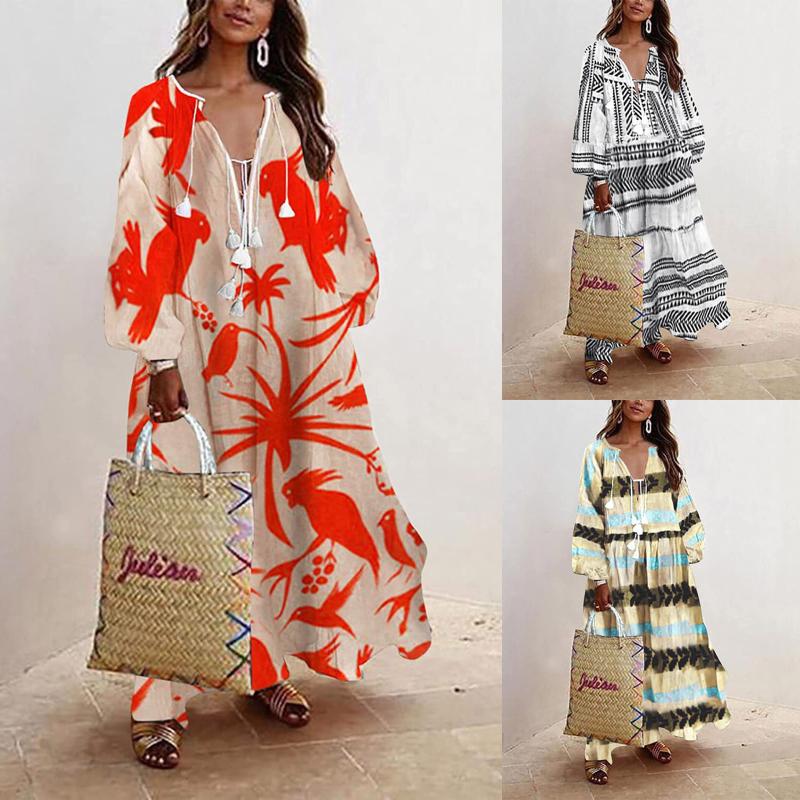 Casual Dresses 2021 Women Loose Floral Print V-Neck Long Sleeve Bandage Bohemian Beach Maxi Dress Ladies Woman Party Night, Black
Casual Dresses 2021 Women Loose Floral Print V-Neck Long Sleeve Bandage Bohemian Beach Maxi Dress Ladies Woman Party Night, Black