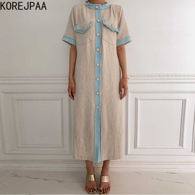 Korejpaa Women Dress Summer French Temperament Edging Raw Edge Contrast Stitching Single-Breasted Short-Sleeved Vestidos 210526, Photo color
Korejpaa Women Dress Summer French Temperament Edging Raw Edge Contrast Stitching Single-Breasted Short-Sleeved Vestidos 210526, Photo color